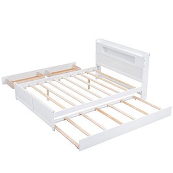 Merax Queen Size Wood Storage Platform Bed with LED