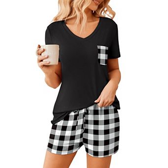Ekouaer Womens Pajama Sets Short Sleeve Pajamas for Women Sets Soft Lounge Sets Casual V Neck