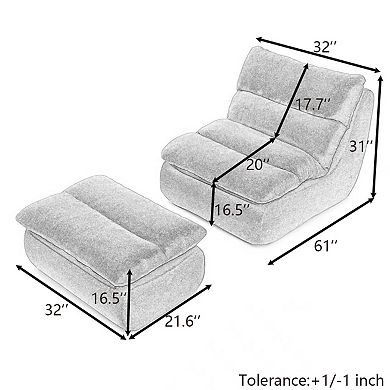 Merax Bean Bag Chair with Ottoman, Big Chaise Lounge Chairs for Adults