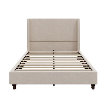 Merax 52.7" Tall Wingback Headboard Upholstered Platform Bed Frame with Solid Wood Retro Legs