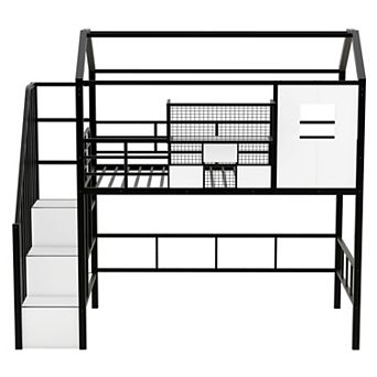 Merax Twin Size Metal Loft Bed with Roof