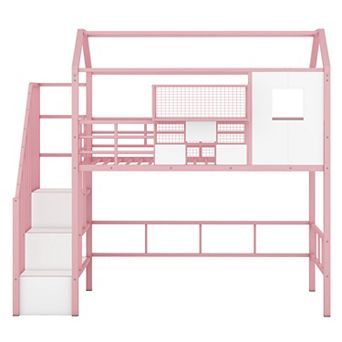 Merax Twin Size Metal Loft Bed with Roof
