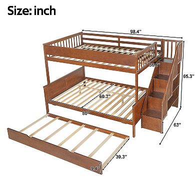 Merax Full XL over Queen Bunk Bed with Storage Shelves and Staircase,Trundle and LED Light