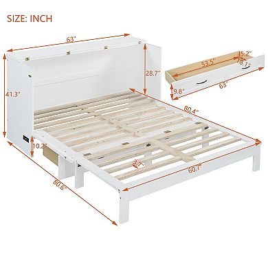 Merax Queen Size Murphy Bed with Large Drawers
