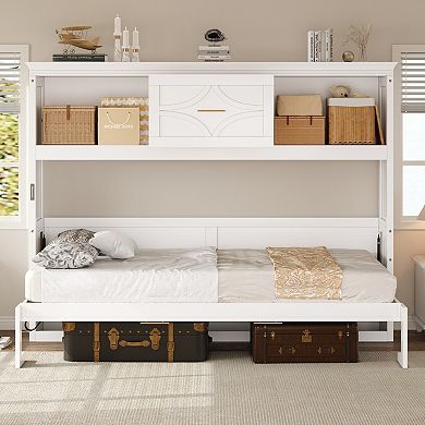 Merax Twin Size Murphy Bed with Charging Station and a Drawer