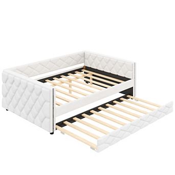 Merax Full XL Size Upholstered Daybed with Trundle and LED