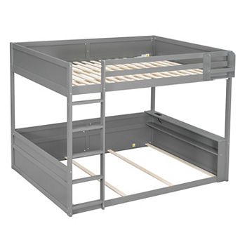 Merax Queen Size Wooden Bunk Bed with Built in Shelves