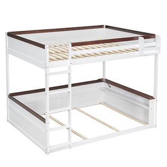 Merax Queen Size Wooden Bunk Bed with Built in Shelves