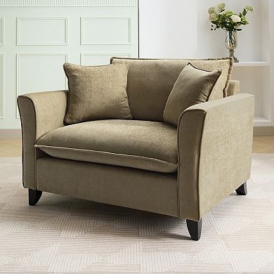 Merax 46.3" Oversized Armchair, Chenille Fabric, Comfy Chair and a Half Single Sofa with Pillow
