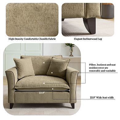 Merax 46.3" Oversized Armchair, Chenille Fabric, Comfy Chair and a Half Single Sofa with Pillow