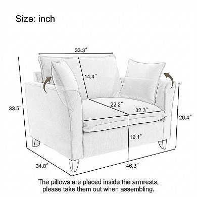 Merax 46.3" Oversized Armchair, Chenille Fabric, Comfy Chair and a Half Single Sofa with Pillow