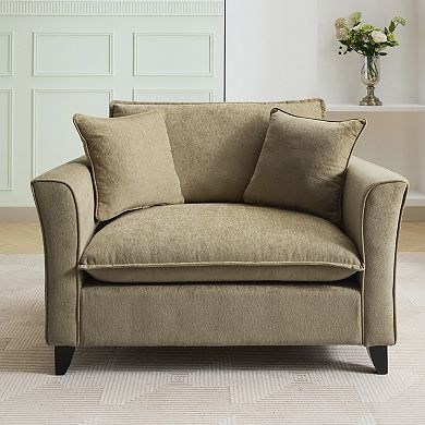 Merax 46.3" Oversized Armchair, Chenille Fabric, Comfy Chair and a Half Single Sofa with Pillow