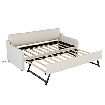 Merax Twin Size Upholstery DayBed with Trundle and USB Charging Design