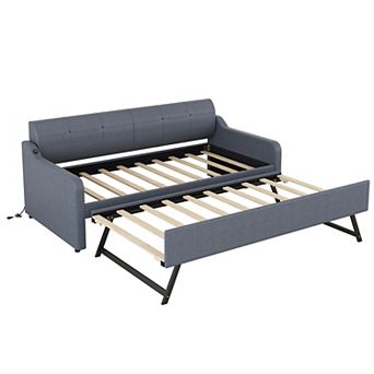 Merax Twin Size Upholstery DayBed with Trundle and USB Charging Design