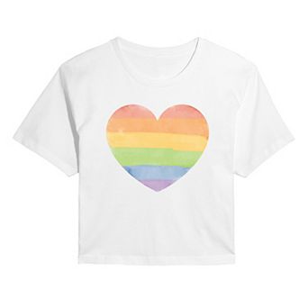 Women's Distressed Rainbow Heart Cropped Tee