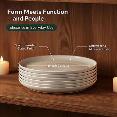 10 Inch Porcelain Dinner Plates Set Of 6 Microwave Oven Dishwasher Safe Scratch-resistant