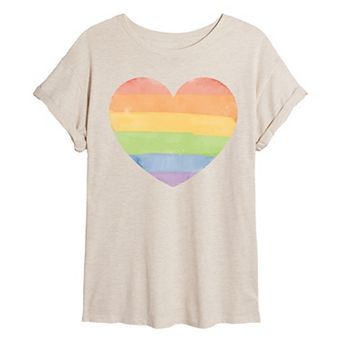 Women's Distressed Rainbow Heart Oversized Tee