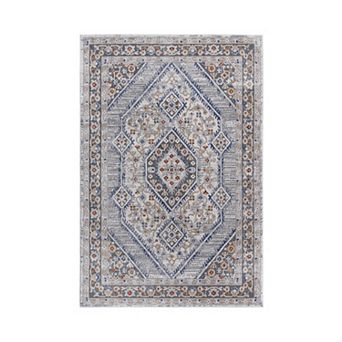 Aurora Ascent 5×7 Blue Cream Bordered Stain Resistant Area Rug