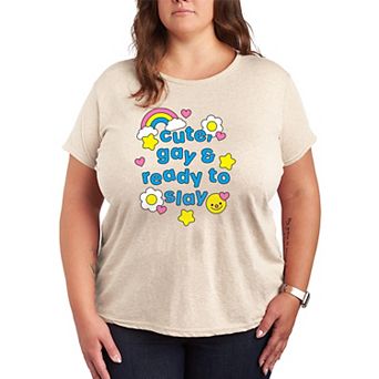 Women's Plus Size Cute, Gay & Ready to Slay Graphic Tee