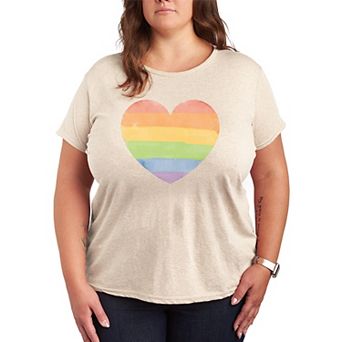 Plus Size Distressed Rainbow Heart Graphic Tee