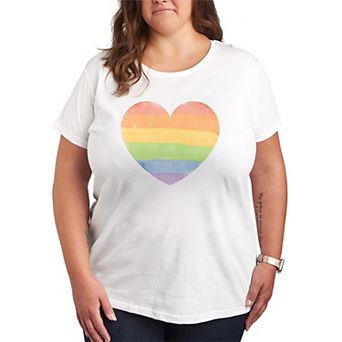 Plus Size Distressed Rainbow Heart Graphic Tee