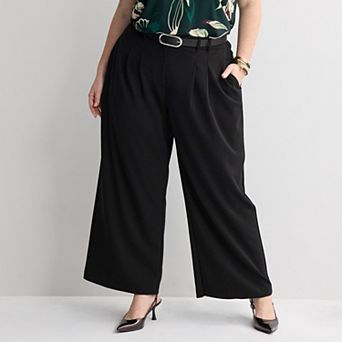 Plus Size Nine West Crepe Pleated Wide Trousers