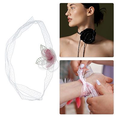 Flower Leaf Bandages Choker Necklace Pink Green 1 Pc