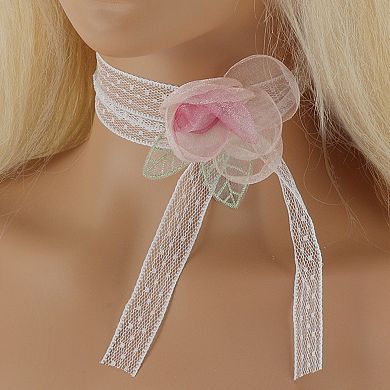 Flower Leaf Bandages Choker Necklace Pink Green 1 Pc