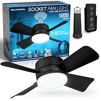 Bell+Howell Socket Fan 15.7 in LED Bright White Light Ceiling Fan