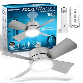 Bell+Howell Socket Fan 15.7 in LED Bright White Light Ceiling Fan