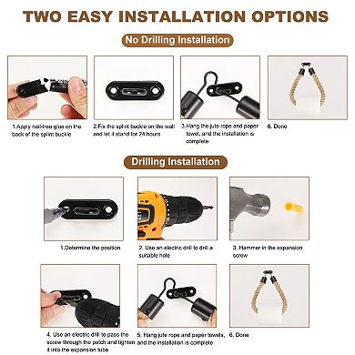 2 Pcs Toilet Paper Holder Wall-Mounted Towel Rack with Metal Hook