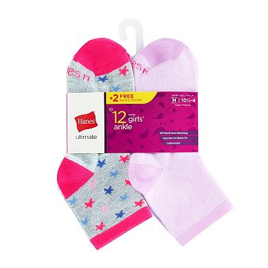 Girls Hanes® Ultimate 12-Pack EZ Sort Ankle Socks
