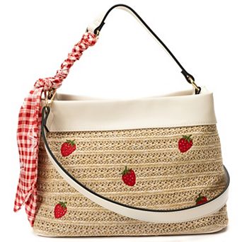 BCBGeneration Embroidered Straw Satchel Bag