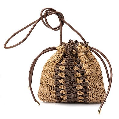 SOL and MER Straw Drawstring Bucket Bag