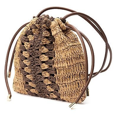 SOL and MER Straw Drawstring Bucket Bag