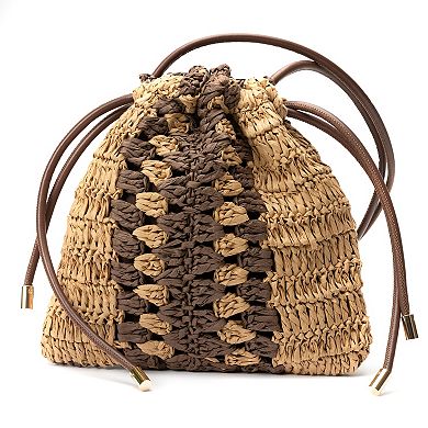 SOL and MER Straw Drawstring Bucket Bag