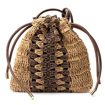 SOL and MER Straw Drawstring Bucket Bag