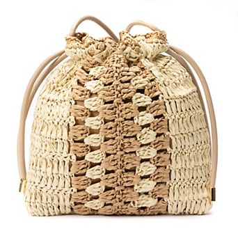 SOL and MER Straw Drawstring Bucket Bag