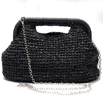 SOL and MER Straw Frame Clutch Purse With Handle Cut Out