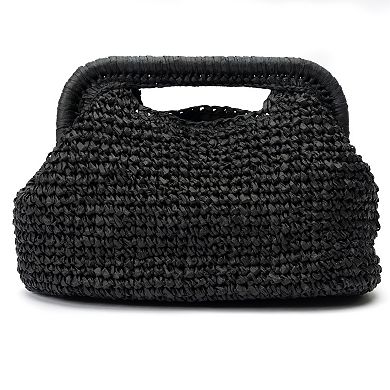 Womens Straw Frame Clutch With Handle Cut Out