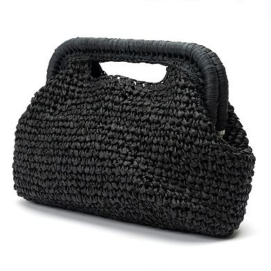Womens Straw Frame Clutch With Handle Cut Out