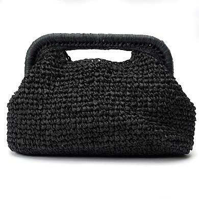 Womens Straw Frame Clutch With Handle Cut Out