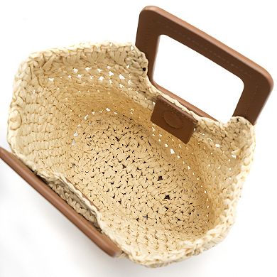 SOL and MER Straw Tote Bag with Cutout Handle