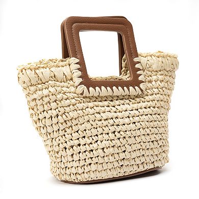 SOL and MER Straw Tote Bag with Cutout Handle