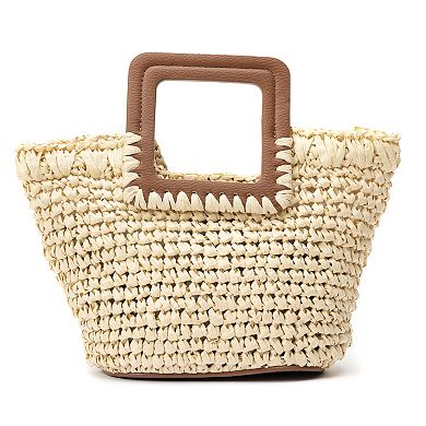 SOL and MER Straw Tote Bag with Cutout Handle