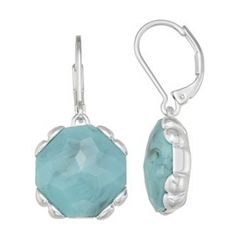 Napier Silver Tone Simulated Aqua Stone Drop Earrings