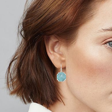 Napier Silver Tone Simulated Aqua Stone Drop Earrings