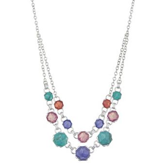 Napier Silver Tone Set in Stone Multi-Row Necklace