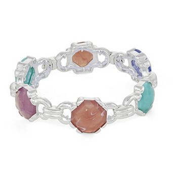 Napier Silver Tone Simulated Stone Stretch Bracelet