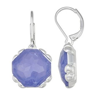 Napier Silver Tone Simulated Navy Stone Drop Earrings